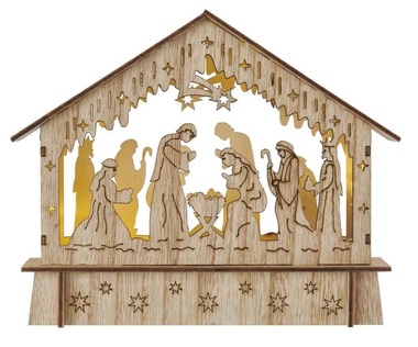 Lighting with a Wooden Nativity Scene, Size: 18.5 × 15 cm, 6 LEDs, WARM WHITE