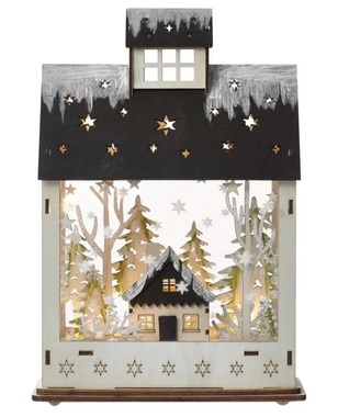 Luminous house 20 x 30 cm, 7 LED warm white with timer