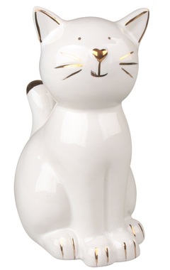 Porcelain Cat with Gold Details 8.5 x 16 cm