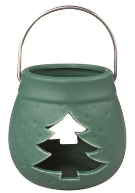 Candle Holder with Tree Porcelain 8 x 8 cm green