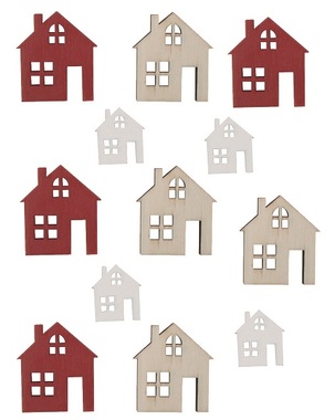 Wooden Houses Red Mix of Sizes 4 cm, 12 Pcs 