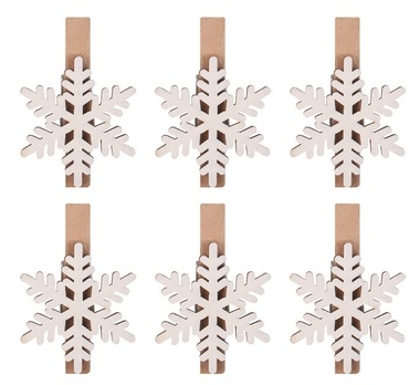 Wooden Snowflakes on Peg White 3.5 cm, 5 pcs 