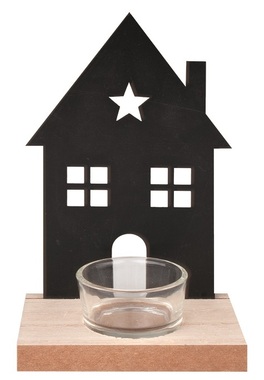 Candle Holder with Black Metal House for One Candle 10 x 10 x 15 cm 