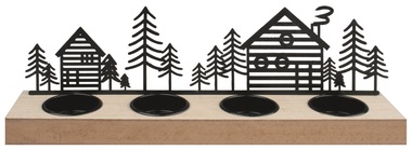 Candle Holder with Black Metal Houses for Four Candles 30 x 9 x 6 cm