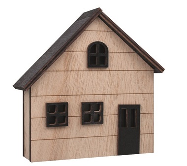 Standing Wooden House with Black Windows with LED 13 x 12 x 4 cm 