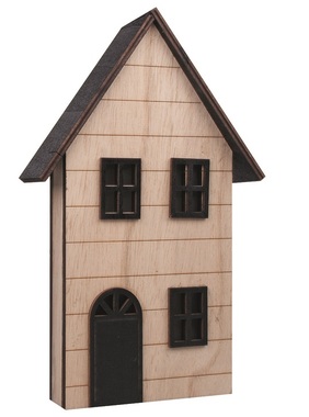 Standing Wooden House with Black Windows with LED 13 x 22 x 4 cm 