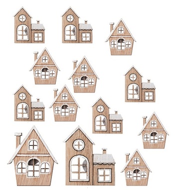 Wooden Houses With Sticker White 3 cm, 12 pcs 