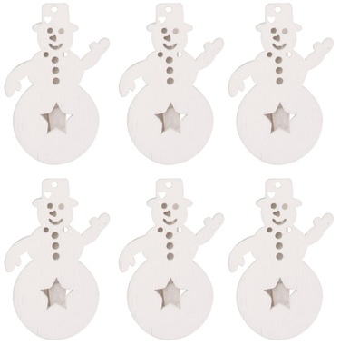 Wooden Snowman 4 cm, on Peg, 6 pcs