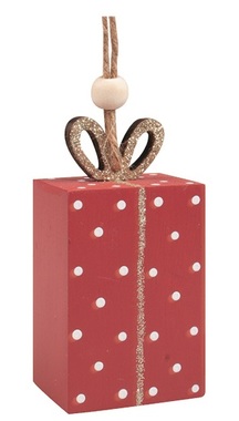 Gift with Polka Dots with Glitter wooden for hanging 4 x 8 cm