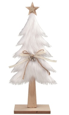 Standing Wooden Tree with White Fur 11 x 30 cm 