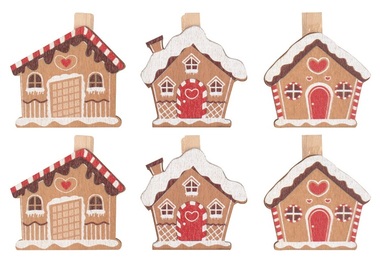 Wooden Houses on Pegs 5 cm, 6 Pcs