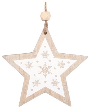 Wooden Star with White Decor 12 x 12 x 1 cm