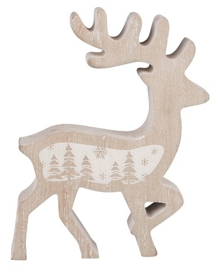 Wooden Deer with white Forest Decor 11.5 x 15 x 2 cm