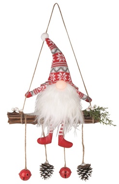 Decoration with Gnome Hanging 30 cm, red