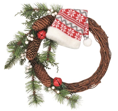 Wreath with Red Cap Hanging 30 cm