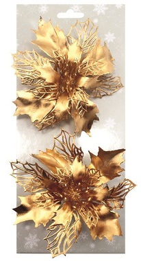 Poinsettia Gold 14 cm, 2 pcs on Clip