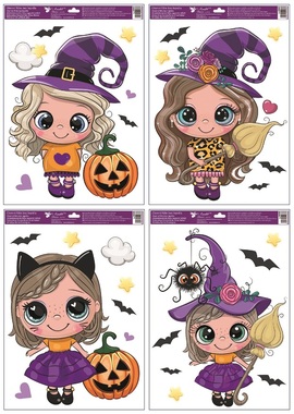 Window Clings Witches with Glitter 30 x 50 cm