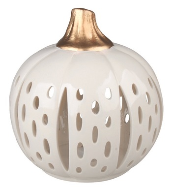 Porcelain Pumpkin Candle Holder with gold Stem 15 x 17 cm