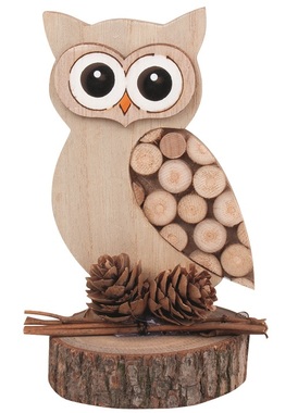 Wooden Owl standing 7 x 14 cm