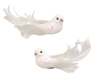 Birds on Clip White with Glitters 8 cm, 2 Pcs 