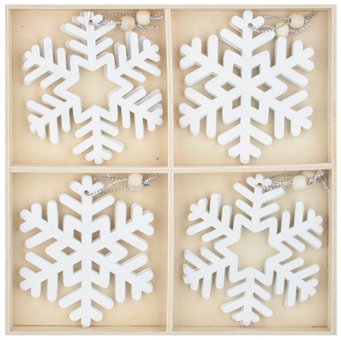 Hanging Wooden Snowflakes 7,5 cm 12 pcs in Box