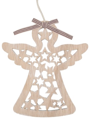 Hanging Wooden Angel 14 x 16 cm, Brown