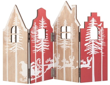 Wooden Leporelo Houses with Santa standing 30 x 21 cm