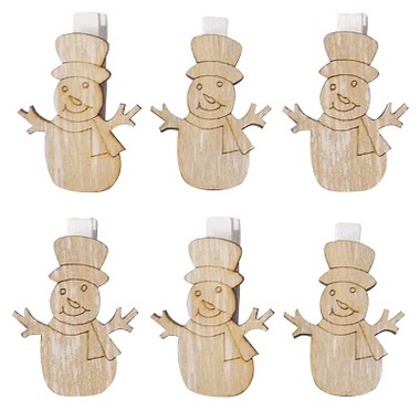 Wooden Snowman on Peg 4cm, 6 pcs