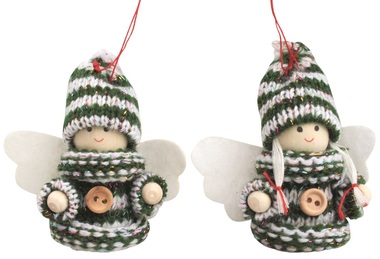 Knitted angel with button 7,5 cm, dark green