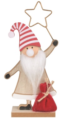 Wooden decoration gnome with lighting nose LED 21 cm 