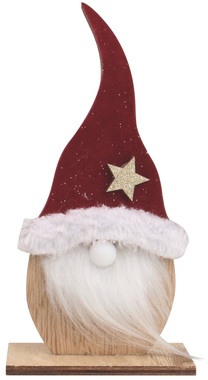 Wooden gnome w/red hat and lighting nose LED 19 cm 