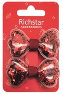 Clip-on Hair Bows, Red, 2 pcs