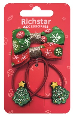 Rubber Bands and Hair Clips with Christmas Motifs, 4 pcs