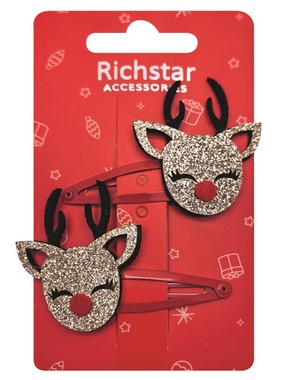 Hair Clips Reindeer with Glitter, 2 pcs