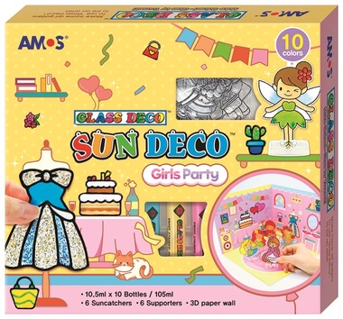 Sun Deco Set 10 colours 10,5 ml + 6 Suncatchers GIRLS PARTY, 6 supporters, 3D Paper Wall