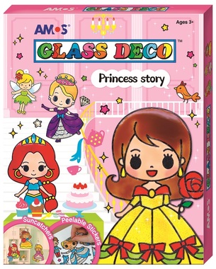 Glass Deco Set 7 colours 10,5 ml + 6 Suncatchers Princess Story, 4 sheets of Peelable Stickers