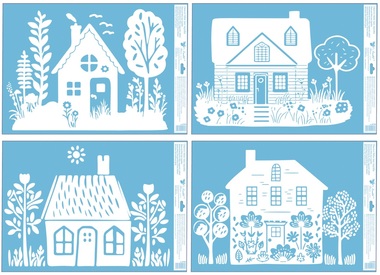 Window Clings White Houses with Garden 30 x 50 cm