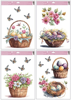 Window Clings Akvarel Easter Baskets with Glitter 30 x 42 cm 