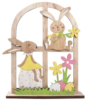 Standing Wooden Window with Rabbits 18 x 22 cm 