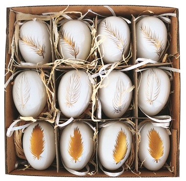 Plastic Eggs with Gold Decor for hanging, 6 cm, 12 pcs in a Box