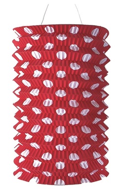 Lantern Polka Dots Cylinder Red 15 cm