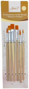 Set of School Brushes 6 pcs, mix Sizes, 3x Flat, 3x Round