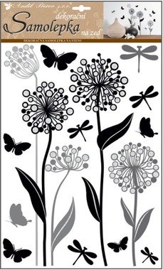 Wall Sticker 41 x 29 cm, Flowers with glitter