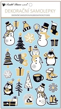 3D Sticker 14 x 25 cm, Snowmen w/Gold and Silver