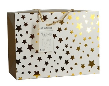 Folding Gift Bag w/Golden Stars 18x12x9 cm