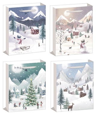 Gift Bag Winter Landscape with Glitter L+ 30 x 42 x 12 cm