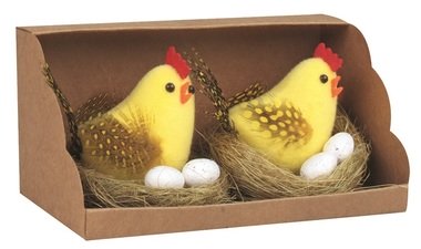 Yellow Hen with eggs 7 cm, 2 pcs