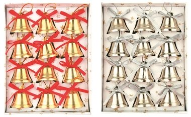 Bells, 12 pcs in box, gold, 2,5 cm