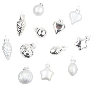 Set of Glass Decorations, Silver 12 pcs