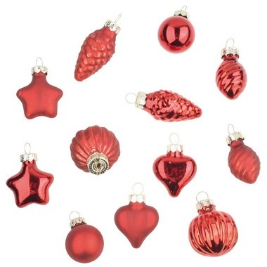 Set of Glass Decorations Red 12 pcs